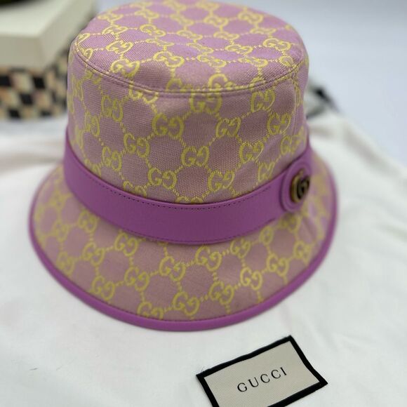 Women's Gucci GG logo leather/canvas bucket hat, size medium, made in Italy - Picture 2 of 8